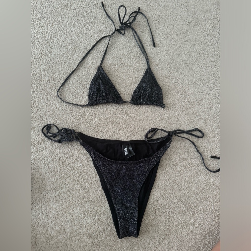triangl swimwear Black Sparkle Tie Bikini Set
